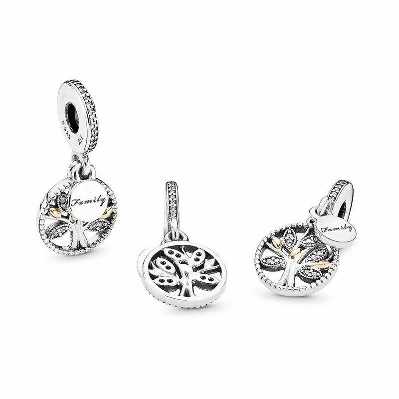 Pandora Sparkling Family Tree Dangle Charm Ireland - Two Tone/Cubic Zirconia - 508426GBD